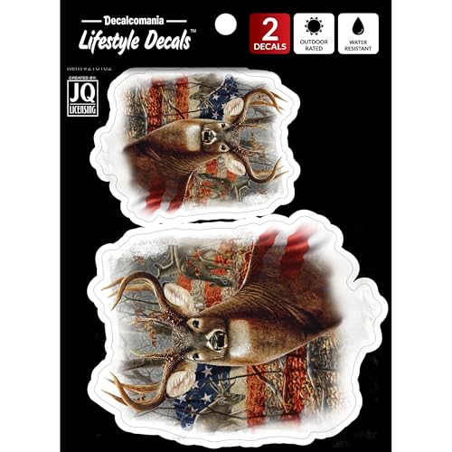 Patriotic Deer Decals - Set of 2 Hunting Deer American Flag Vinyl Car Stickers for Vehicles Truck Window - USA Flag American Made - color: Patriotic Deer