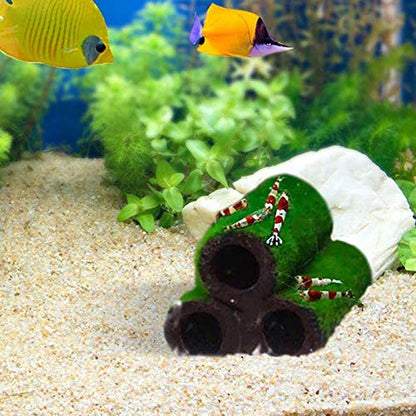 3 Pcs Brown Ceramic Shelters - Shrimp Habitat, Breeding Tube, Cave