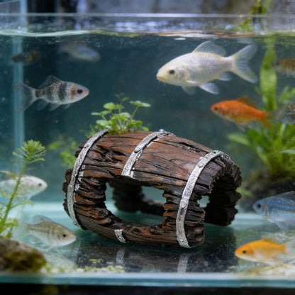 Peiiwdc Resins Aquariums Scenery Small Weathered Barrels for Creating Underwater Landscape Fishes Tanks Accessory Reptiles Hide Cave