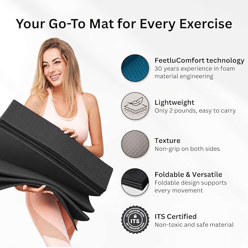 Foldable Yoga Mat, 72" x 24", 6/8/10/12mm - color: Black, size: 24" x 72" x 1/3"