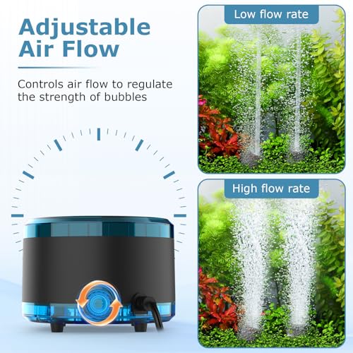 hygger Aquarium Air Pump Dual Outlet, Quiet Powerful Fish Tank Aerator 4W/8W, Adjustable Oxygen Pump with Air Stone, Bubbler for Fish Tank Up to 200 Gallon