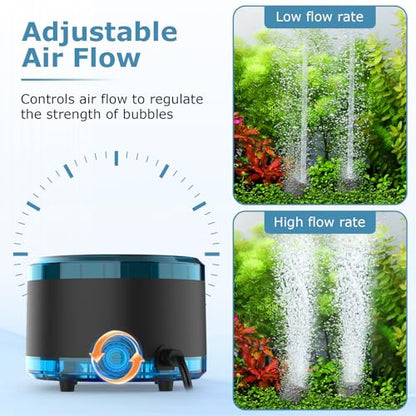hygger Aquarium Air Pump Dual Outlet, Quiet Powerful Fish Tank Aerator 4W/8W, Adjustable Oxygen Pump with Air Stone, Bubbler for Fish Tank Up to 200 Gallon