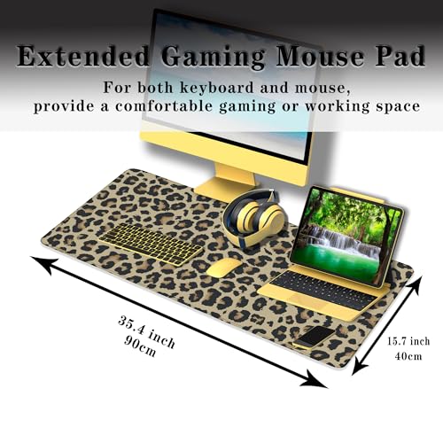 Large Desk Pad Black and Yellow Long Mousepad, Keyboard Mouse Pads Gaming Desk Mats, Full Desk Mouse Pad Non-Slip Rubber Base, 35.4" X 15.7" for Work/Game/Office/Home Leopard Pattern - color: Leopard Pattern