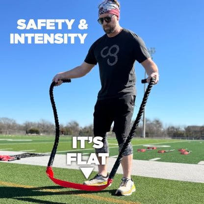 FLATROPE 5 lb Ankle-Safe Weighted Jump Rope, Adjustable Flat-Mesh Design - color: Red, size: 110"
