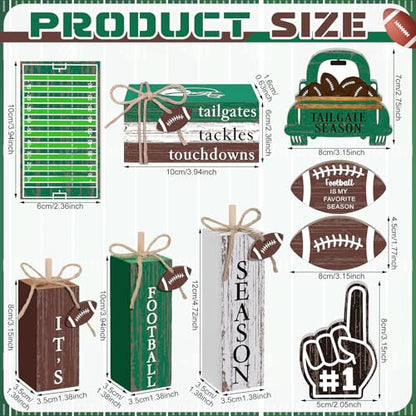 11 Pcs Football Table Decorations Football Tiered Tray Decor Centerpiece Decorative Wood Books Table Top Decor Tailgates Tackles Touchdowns Wooden Sign for Home Party Supplies - style: Football