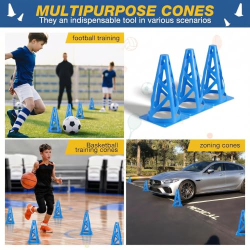 12 Pack Soccer Cones, 9 Inch Agility Cones for Soccer, Football, Basketball, Cones for Sports Training, Speed & Agility Drills, Field Marking Equipment - color: blue