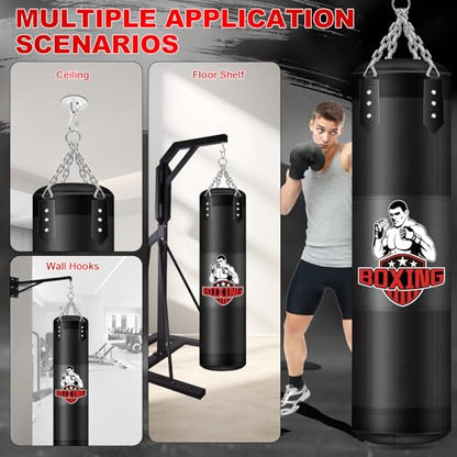 Punching Bag for Adults, 4FT PU Heavy Boxing Bags with Chain Ceiling Hook - style: Fighter