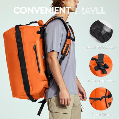 Haimont IPX7 Waterproof Roll-Top Dry Duffel Backpack Bag - color: Orange, size: 60L