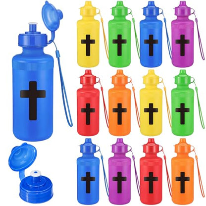 Bokon 18 Pack Church Cross Theme Water Bottles Bulk Sunday School Gift - style: Christian