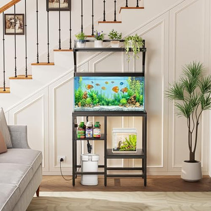 20-29 Gallon Fish Tank Stand, Aquarium Stand with Power Outlet, Heavy-Duty Reptile Terrarium Stand Table with Top Shelf for 20 Gal Long/High/Extra Long & 29 Gal, 30.7"L x 15.3"W x 30"H (Black) - size: 20-29 Gallon