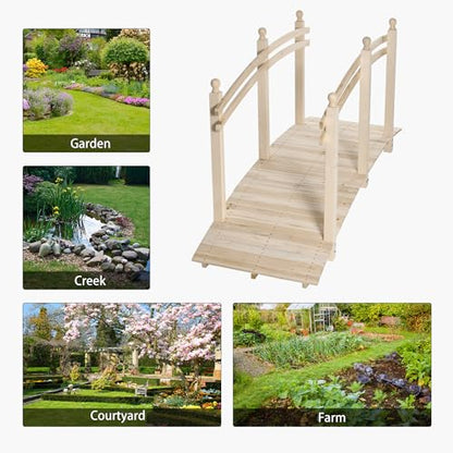Aosom Outsunny 7.5' Wooden Arch Garden Bridge, Safety Rails for Backyard Ponds, Creeks, Streams, Natural - color: Natural Wood