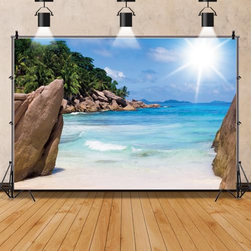 6x4ft Seaside Scenery Backdrop Spring Sunshine Coast Rocky Seashore Island Landscape Background for Photography Sea Beach Kids Holiday Travel Vacation Trip Photo Portrait Shooting Vinyl - size: 6x4ft