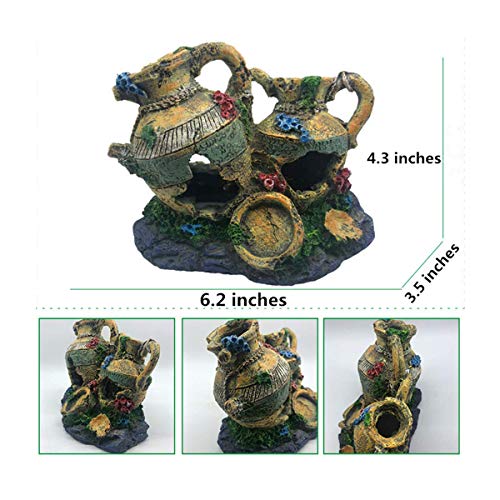 Aquarium Resin Pot Cave, Decoration Wine Barrel House Fish Tank Ornament Hiding for Fun 6.3x3.5x4.3 Inches