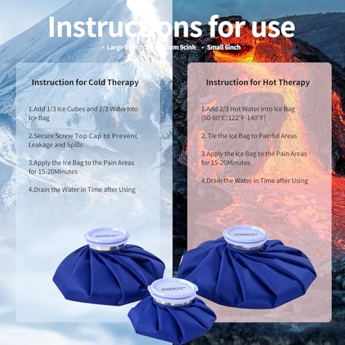 Ice Pack Ice Bag for Injuries, Refillable Ice Bags Reusable Ice Pack Hot Water Bottle Hot Water Bag for Knee Head Foot Pain Relief,4 Packs(6”&9”&11”Wrap Band) - size: 6" & 9" & 11" with Wrap, style: Blue