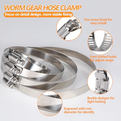 12Pack 3 inch Hose Clamp, Adjustable 304 Stainless Steel Duct Clamps Hose Clamp from 2-4/5"-3-7/10"/72-95mm, Metal Worm Drive Gear Duct Clamp for Air Ducting, Dryer Vent Hose, Fuel Line, Plumbing - size: 3 inch (2-4/5"—3-7/10"72-95mm)