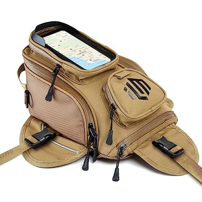 ILM Motorcycle Tank Bag Magnetic 4 Straps Reinforced Fastening Waterproof Touch Screen Phone Pouch Motorbike BT01 - color: Yellow Brown
