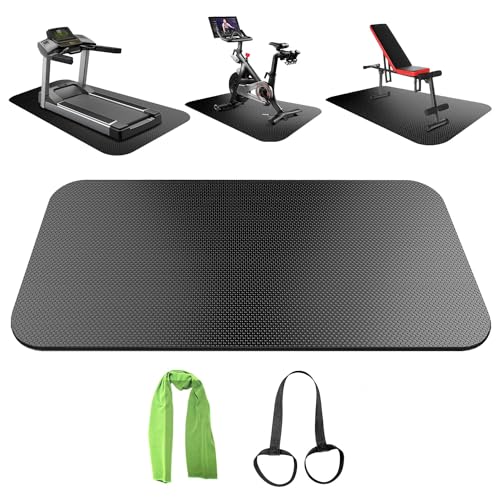 Treadmill Mat,Bike Mat Compatible with Peloton Bike Elliptical Treadmill,Folding Pad Exercise Equipment Under Exercise Trainer Pad for Stationary Indoor Spin - size: 74.8"L x 32"W x 0.2"Th