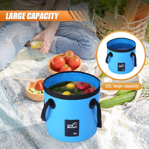 Collapsible Bucket Water Container with Handle - 5 Gallon 20L Multifunctional Portable Wash Basin - Foldable Water Bucket for Camping Fishing Hiking Gardening Car Washing&Outdoor Use(SkyBlue)