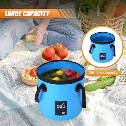 Collapsible Bucket Water Container with Handle - 5 Gallon 20L Multifunctional Portable Wash Basin - Foldable Water Bucket for Camping Fishing Hiking Gardening Car Washing&Outdoor Use(SkyBlue)