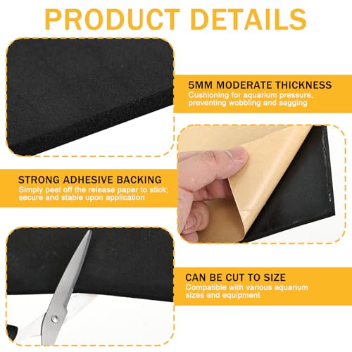 30 x 12 Inch Aquarium Fish Self Leveling Mat 5mm Neoprene Non-Slip Shockproof Fish Tank Pad for Under Tank with Adhesive Shockproof Waterproof with Easy to Cut Edges