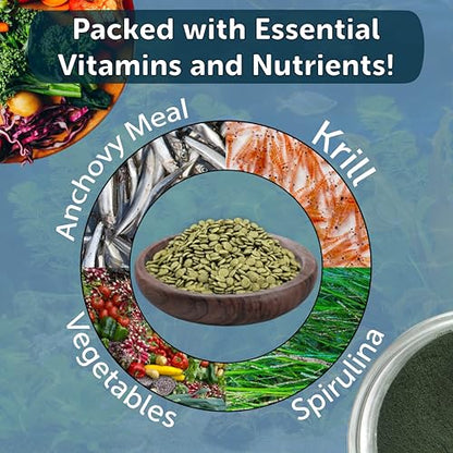 3.5mm - 1/8" Micro Sinking Wafers of Spirulina, Algae & Veggies for Bottom Fish, Plecos, Shrimp, Snails, All Tropical Fish, 4-Type Wafer & 12-Type Pellet Mix Included..5oz Canister
