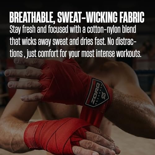 ZORQ Boxing Hand Wraps - Professional Mexican Style Semi-Elastic Handwraps for Boxing, MMA, Muay Thai & Kickboxing - 4.5M Inner Gloves with Thumb Loop & Secure Hook & Loop Closure - color: Red