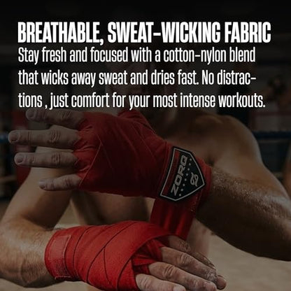 ZORQ Boxing Hand Wraps - Professional Mexican Style Semi-Elastic Handwraps for Boxing, MMA, Muay Thai & Kickboxing - 4.5M Inner Gloves with Thumb Loop & Secure Hook & Loop Closure - color: Red