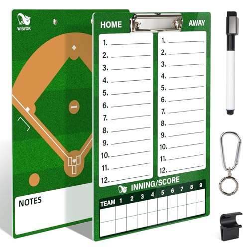 WISYOK Baseball Clipboard, Dry Erase, Lineup Board | Double Sided, with Marker, for Coaches, Softball, Game Practice Planning, Team Use - style: Baseball