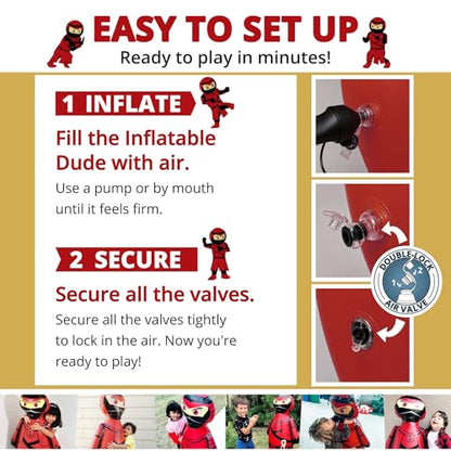 INFLATABLE DUDES Kids Punching Bag- Bop Bag | Sand-Base - color: Red Samurai Standard Ninja | Pre-filled with Sand, size: 47"