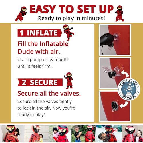 INFLATABLE DUDES Kids Punching Bag- Bop Bag | Sand-Base - color: Red Samurai Standard Ninja | Pre-filled with Sand, size: 47"