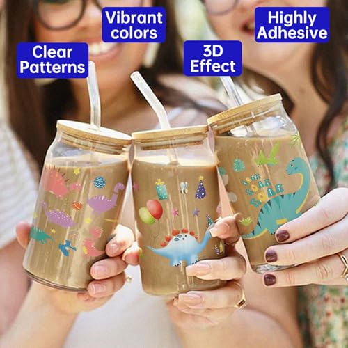 UV DTF Cup Wrap Transfer Stickers Rub On Transfers 4 Sheets Dinosaur Tumblers Water Bottles Mugs Glasses Cups - style: Dinosaur