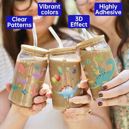 UV DTF Cup Wrap Transfer Stickers Rub On Transfers 4 Sheets Dinosaur Tumblers Water Bottles Mugs Glasses Cups - style: Dinosaur