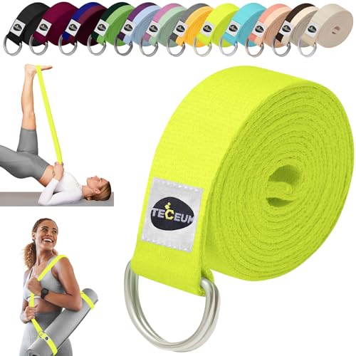 2 IN 1 Yoga & Mat Strap for Stretching – Cotton – 6/8/10 ft | Adjustable Non-Slip Belt in 30+ Colors for Yoga, Pilates, Physical Therapy, Fitness, Home Workouts and Carrying Mats - color: Bright Green, size: 8 ft