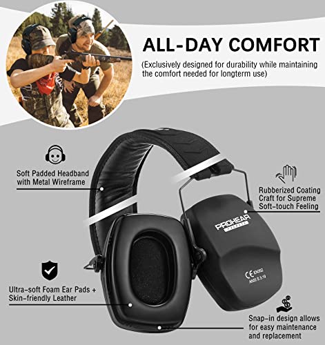 PROHEAR 016 Shooting Ear Protection Earmuffs 2 Pack, NRR 26dB for Gun Range, Hunting -Black and Black - color: Black+black