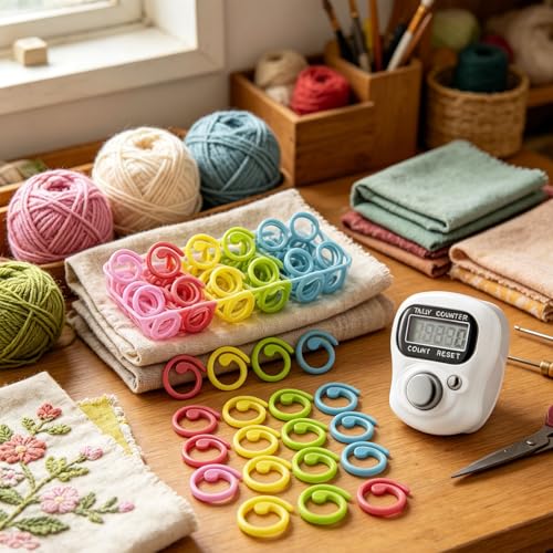 51PCS Metal Stitch Markers & Electronic Finger Counters Kit for Crocheting - color: White