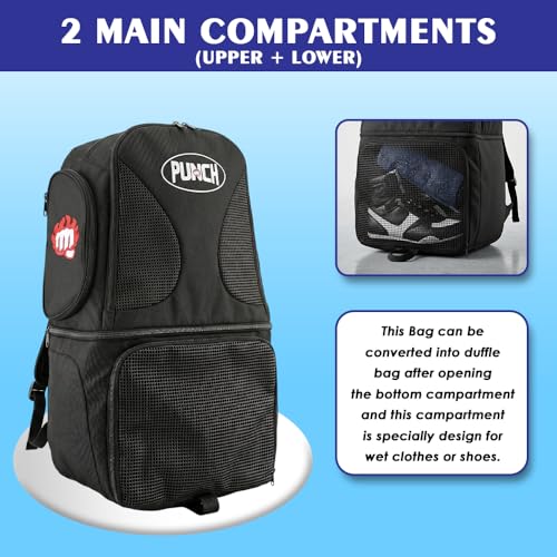 Punch Sports Gym Bag/Backpack Durable Travel Duffel Bag with Shoe Compartment, Wet Pocket & Multi Storage for Gym, Sports & Travel