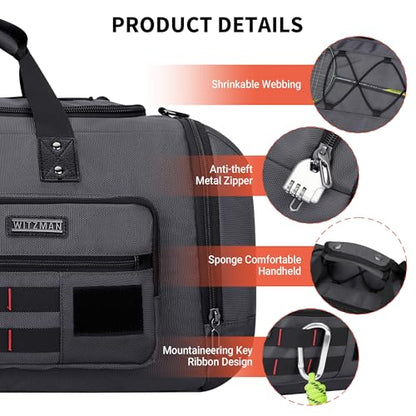 WITZMAN Duffle Bag for Men 3 in 1 Convertible 45L Nylon Gym Travel Backpack | Multi-pockets with Shoe Compartment and Dry-wet Pocket, One Duffel Bag for Sports, Weekender, Overnight, B693 Silvery Grey - color: Silvery Grey
