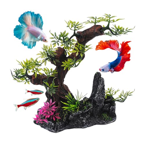 Bonsai Tree Fish Tank Decor, Artificial Plastic Tree Aquarium Decorations - 8” Height Fish Hideout Accessories for Betta Goldfish & Small Fish Shrimp