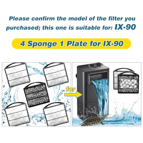 TARARIUM Aquarium Turtle Tank Filter Accessories for Small IX-90 Filter Aquarium Pumps Filters 1Pcs Ceramic Ball Plate & 4pcs Low Water Level Power Filter Replacement Sponge Clip