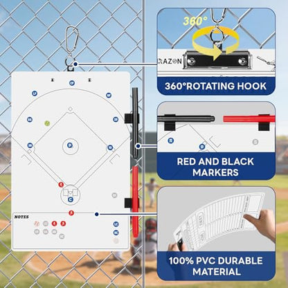 Magnetic Baseball Coach Clipboard, Dry Erase Coach Lineup Board, Premium Tactical Baseball Coaching Board with 40 Lineup Cards and Marker, Dugout Display Softball Coaching Accessories - color: B-vertical