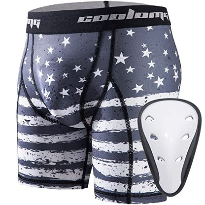 COOLOMG Youth Boys Compression Shorts with Athletic Cup Baseball Football - color: Grey, size: Large