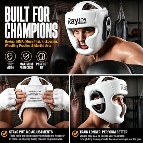 Boxing Headgear for MMA,Sparring,Muay Thai|Head Guards for Men Women | Adjustable,Lightweight,Breathable Protection,Open Face Head Gear,Fits 21-25 in,Kickboxing,Taekwondo,Karate Training Helmet - color: White