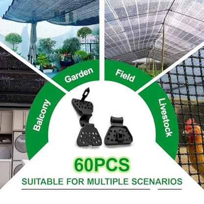 60PCS Shade Cloth Clips 2026 New Shade Clamps,Sunscreen Net Clips,Reusable Dual-buckle Fabric Clips,Fabric Clamps Heavy Duty Lock Grip for Garden,Fence Mesh fabric fasteners,Agricultural Greenhouses