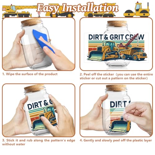 UV DTF Cup Wraps Transfer Stickers Construction Vehicles Pattern, 10 Sheets Waterproof Custom Vinyl Transfer Sticker 16oz Coffee Glass Cup Tumbler Bottle Mug Decals for Men Women - style: Construction Vehicles