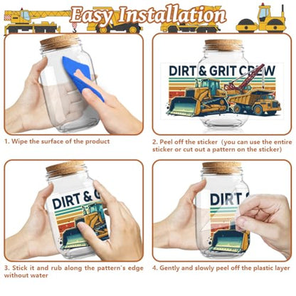 UV DTF Cup Wraps Transfer Stickers Construction Vehicles Pattern, 10 Sheets Waterproof Custom Vinyl Transfer Sticker 16oz Coffee Glass Cup Tumbler Bottle Mug Decals for Men Women - style: Construction Vehicles