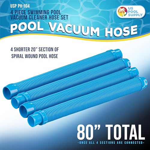 U.S. Pool Supply Professional Swimming Pool Vacuum Cleaner Hoses, Shorter 20" Sections, 4 Pieces - Extension Replacement Hoses 1.5" Cuffs Flexible Spiral Wound - Fits Most Brands of Automatic Cleaners