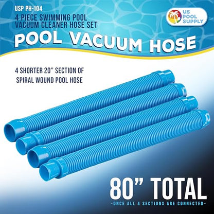 U.S. Pool Supply Professional Swimming Pool Vacuum Cleaner Hoses, Shorter 20" Sections, 4 Pieces - Extension Replacement Hoses 1.5" Cuffs Flexible Spiral Wound - Fits Most Brands of Automatic Cleaners