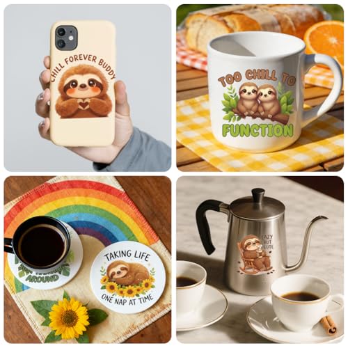 Peacoblue 18 Sheets Rub on Transfers for Crafts, Sloths with Words 3.6"x3.9" UV DTF Cup Wraps Waterproof Cold Transfers Stickers for Wood Glass Metal Cup Tumblers Mirrors Mugs Home Decor - style: Sloths with Words