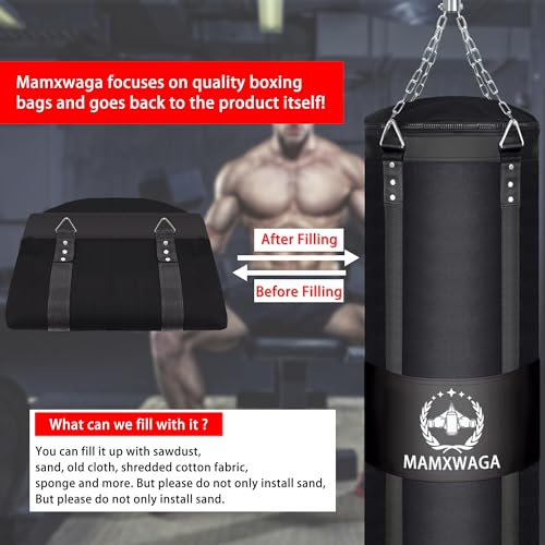 4FT Canvas Punching Bags for Adults, Hanging Heavy Boxing Bag for Kickboxing Karate Taekwondo Muay Thai Training, Max Load-Bearing 180 Lbs (Unfilled) - color: 4FT Black