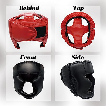 2 Pack Boxing Headgear for Men and Women, Adjustable Sparring Head Guard for Boxing, MMA, Kickboxing, Muay Thai and Taekwondo Training - color: Black,Red